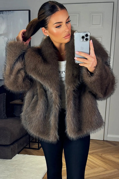 Brown Faux Fur Short Plush Jacket