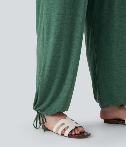 Plus Size Crossover High Waisted Drawstring Casual Joggers with Pockets