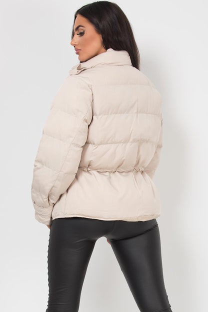 Puffer Jacket With Elasticated Drawstring Beige