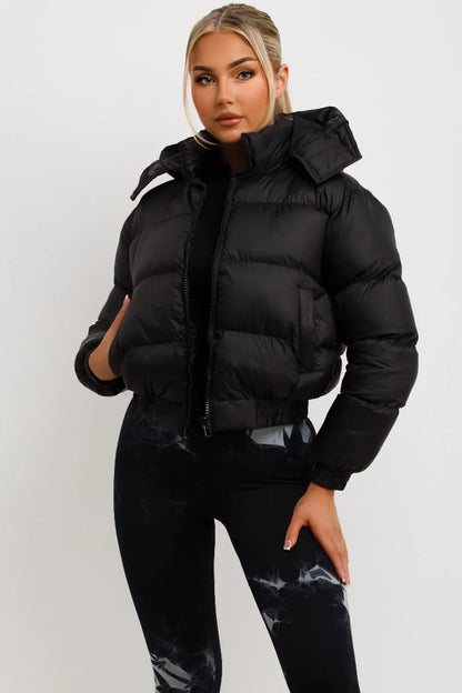 Puffer Jacket With Hood Black