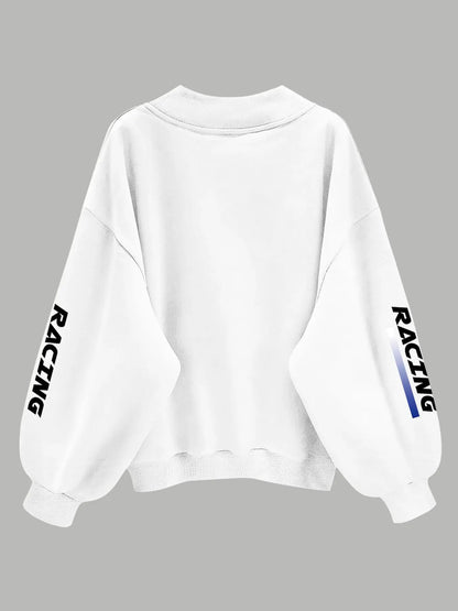 Women's Number Print V Neck Sweatshirt, Casual Long Sleeve Pullover for Fall & Winter, Women's Clothes for Daily Wear, Womenswear Tops