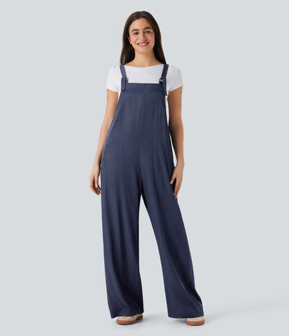 Denim Like Casual Overalls with Pockets-Front and Back Wearable