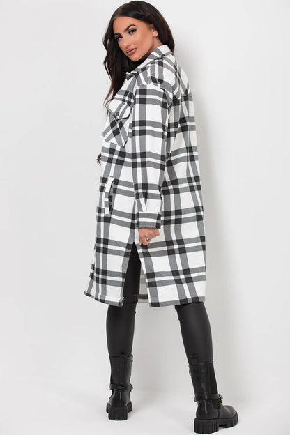 Long Check Shacket Black & White
