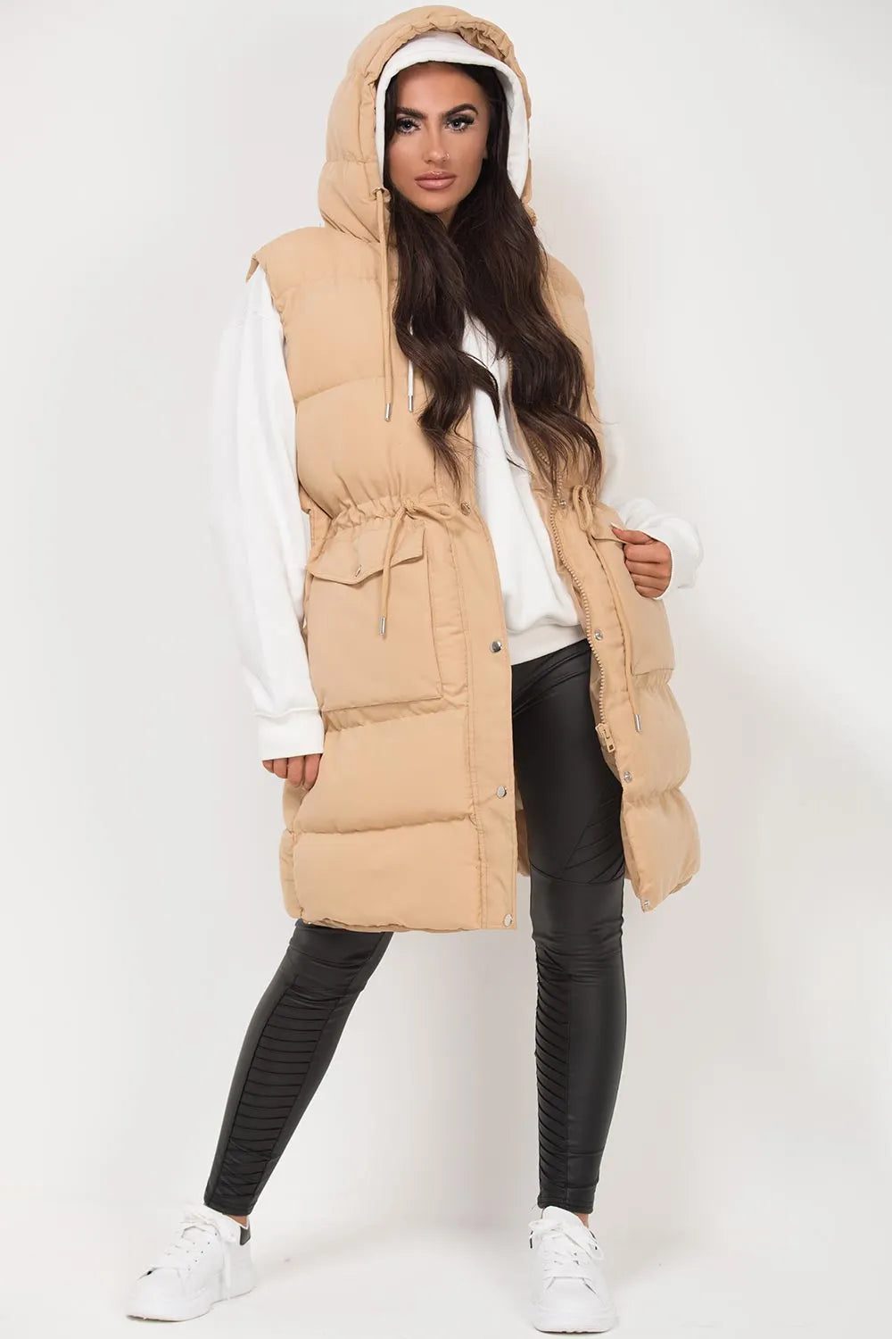 Longline Gilet With Drawstring Waist Stone