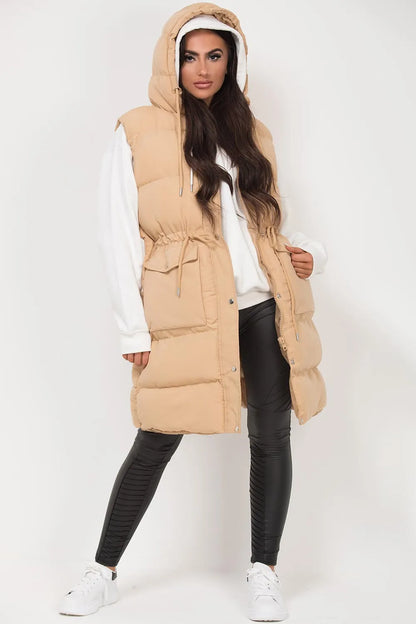 Longline Gilet With Drawstring Waist Stone