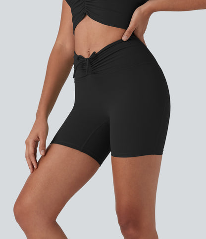 UltraSculptTM High Waisted Drawstring Ruched Yoga Biker Shorts 5'' with Pocket