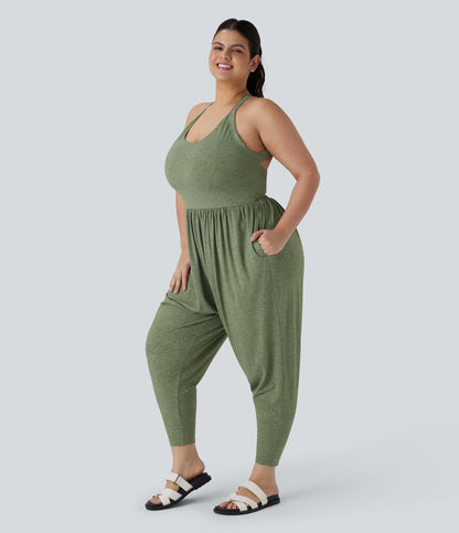 Backless Twisted Harem Casual Plus Size Jumpsuit with Side Pocket-Easy Peezy Edition