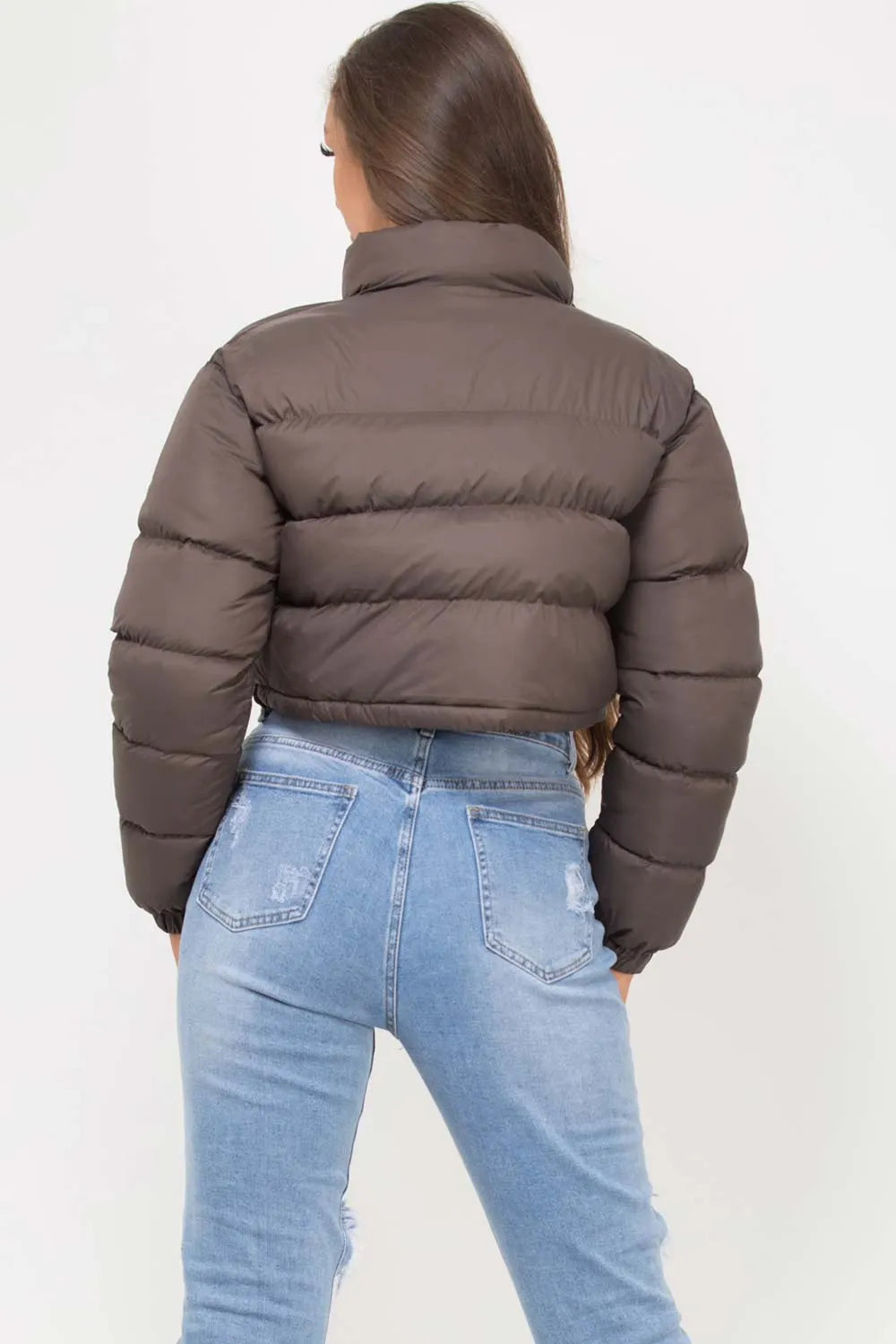 Cropped Padded Puffer Jacket Brown