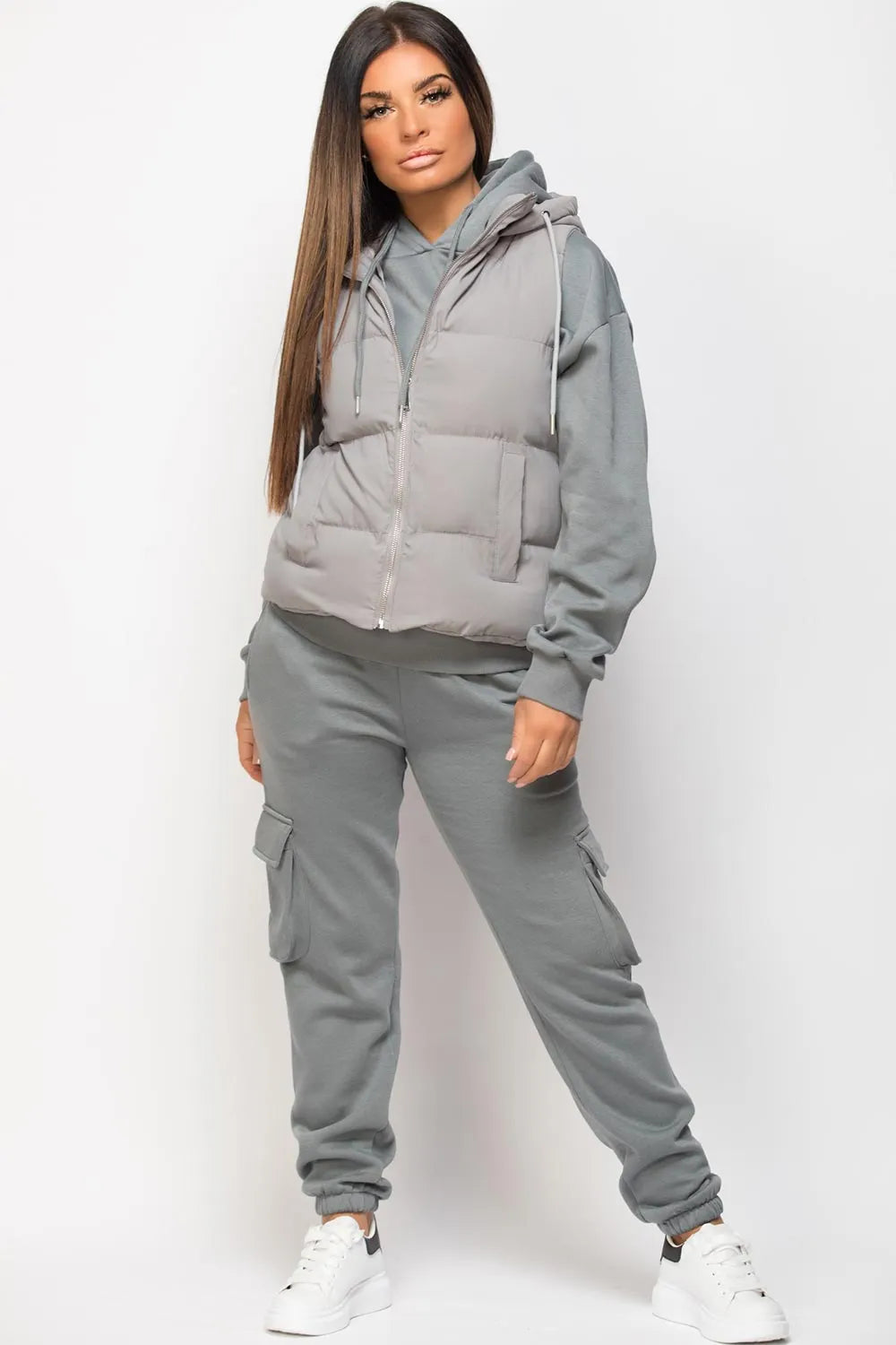 Hooded Padded Gilet Sleeveless Jacket Grey