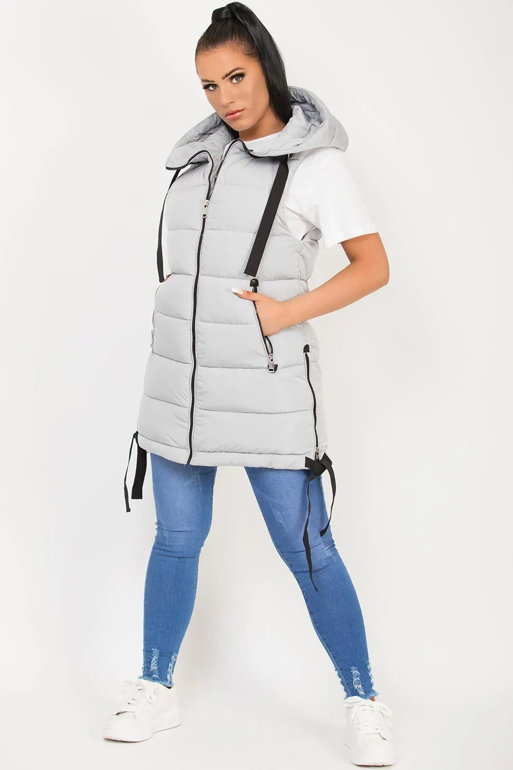 Hooded Puffer Gilet Body Warmer Grey