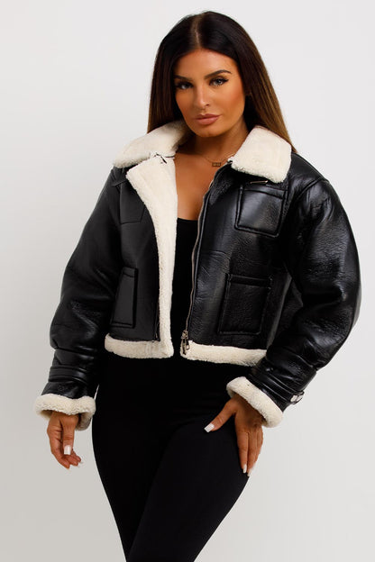 Crop Aviator Jacket Black