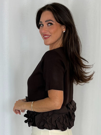 Short Sleeve Ripped Ruffle Trim Top (4 Colours)
