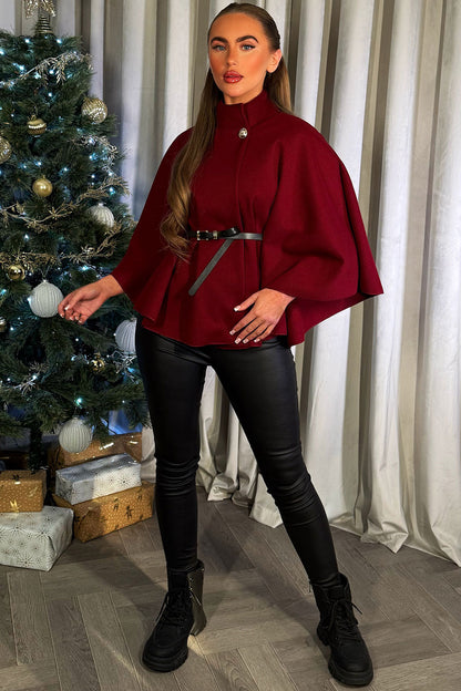 Cape With Belt Burgundy
