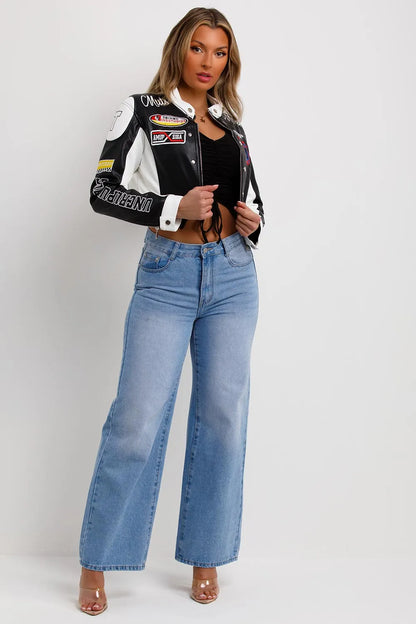 Faux Leather Racer Jacket Black