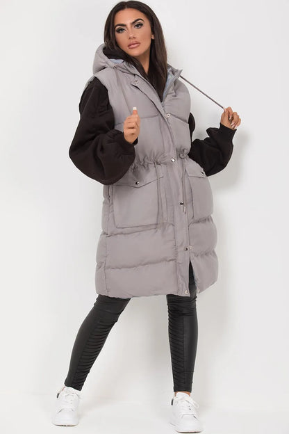 Longline Gilet With Drawstring Waist Grey