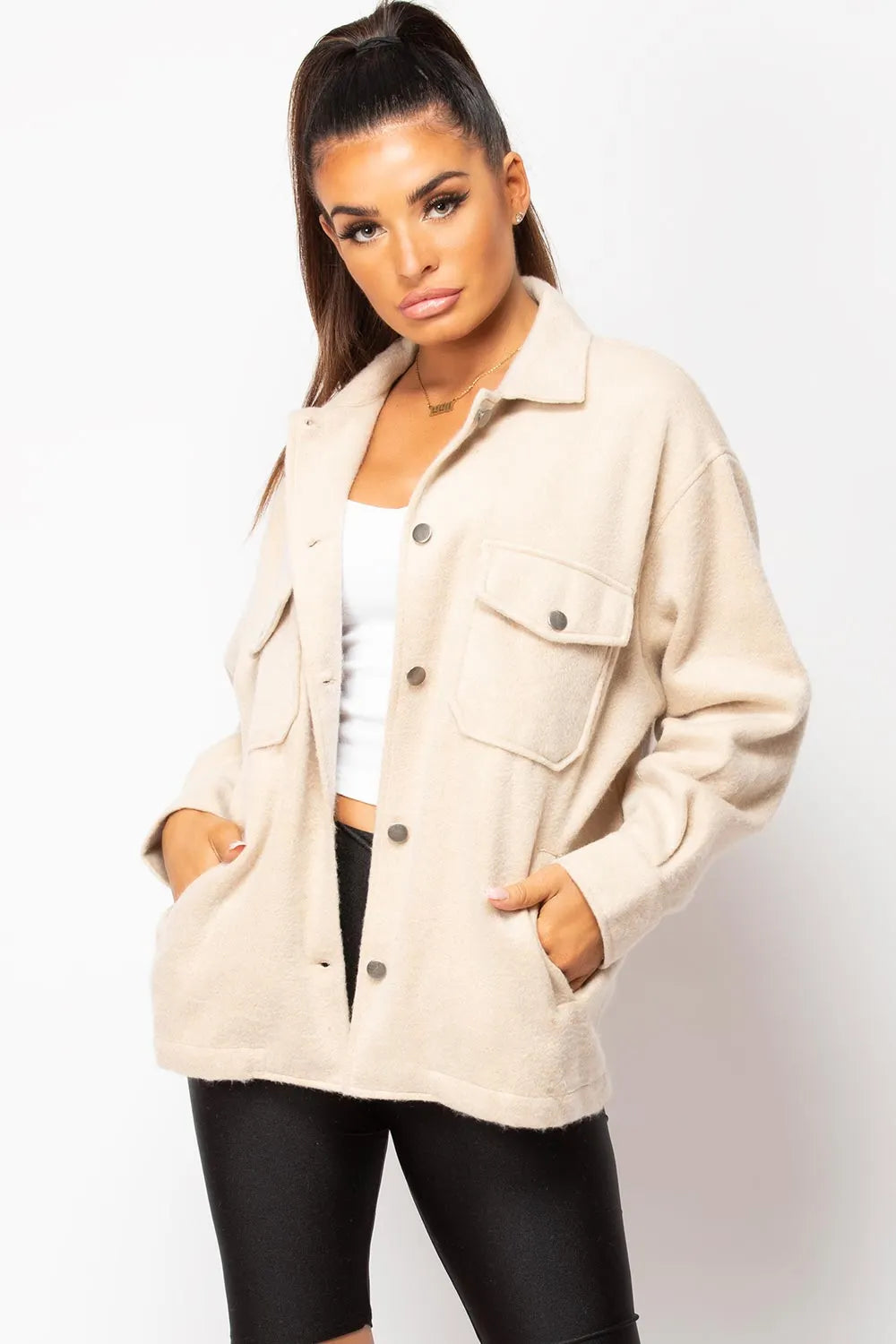 Stone Pocket Front Shacket Trucker Jacket
