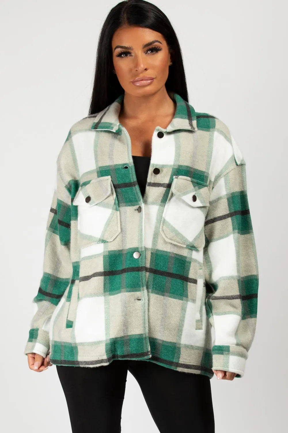 Navy Check Oversized Shacket Shirt Jacket