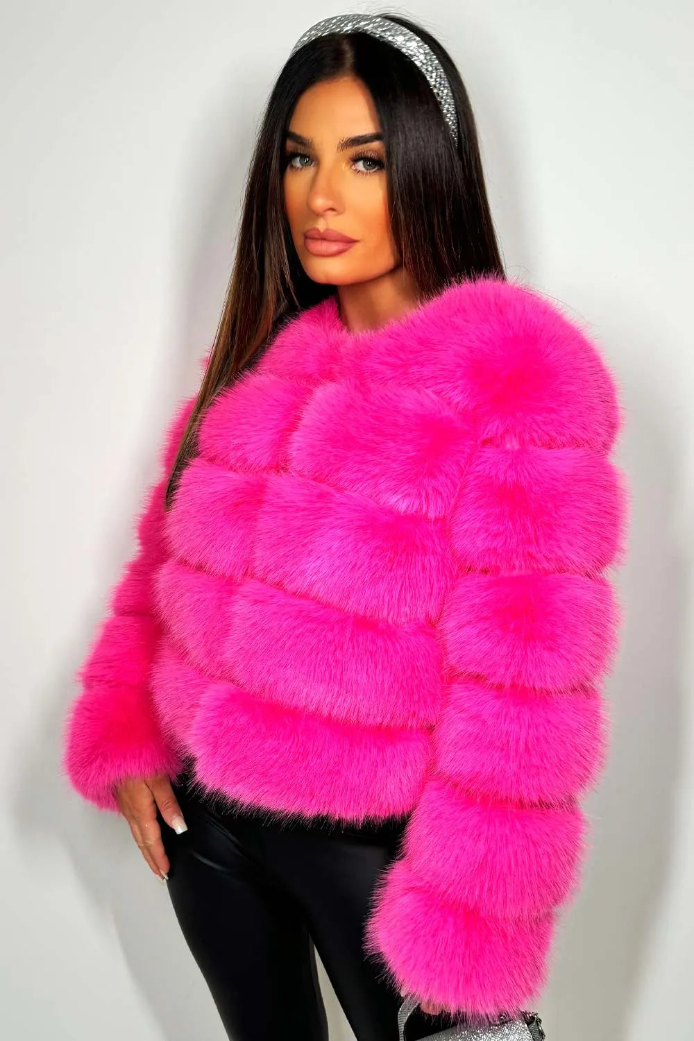 Faux Fur Bubble Coat Bright Pink
