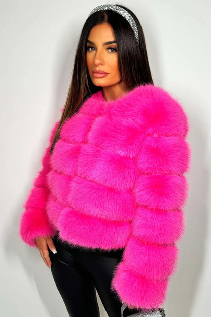 Faux Fur Bubble Coat Bright Pink