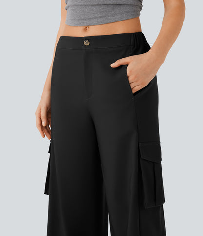 Low Rise Wide Leg Casual Cargo Pants with Pockets