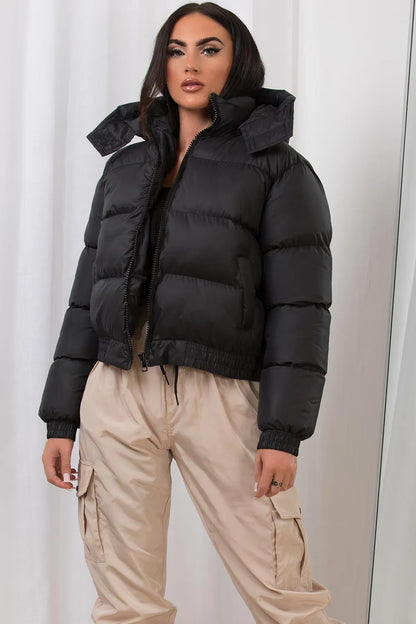 Puffer Jacket With Hood Black