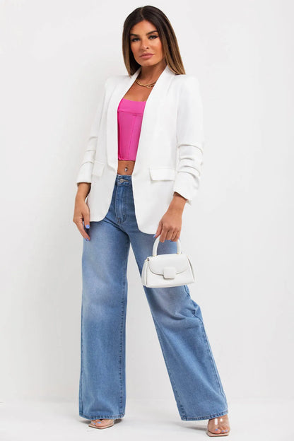 Off White Ruched Sleeve Blazer