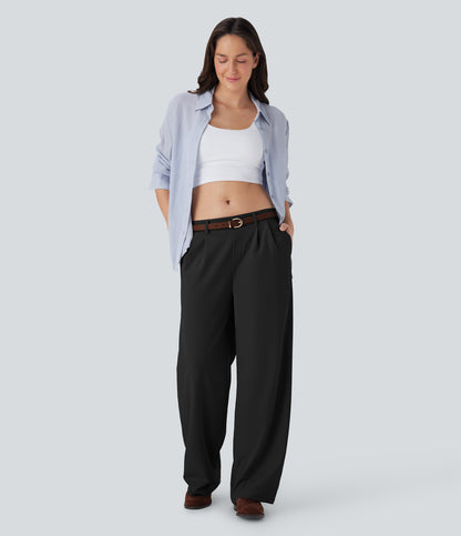 Quick Dry Low Rise Inside Drawstring Straight Leg Casual Pants with Pockets-UPF 40+