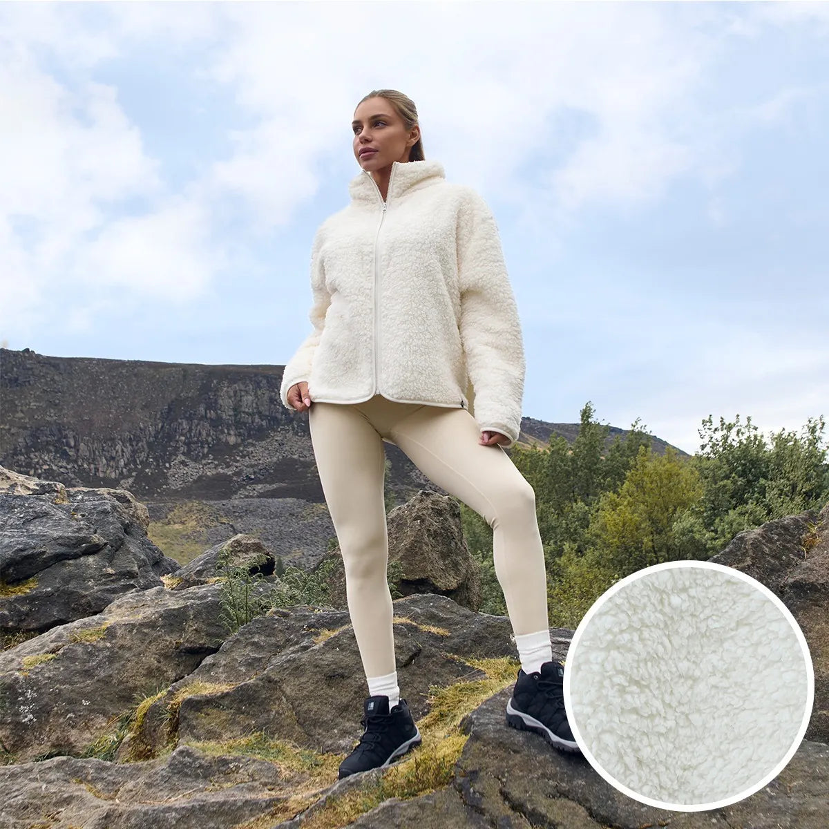 OHS Zip Fleece Soft Warm Cosy Outdoor Teddy Sherpa Long Cuff Sleeve Relaxed Fit Pull Over Hoodie Jacket Coat for Adults Kids