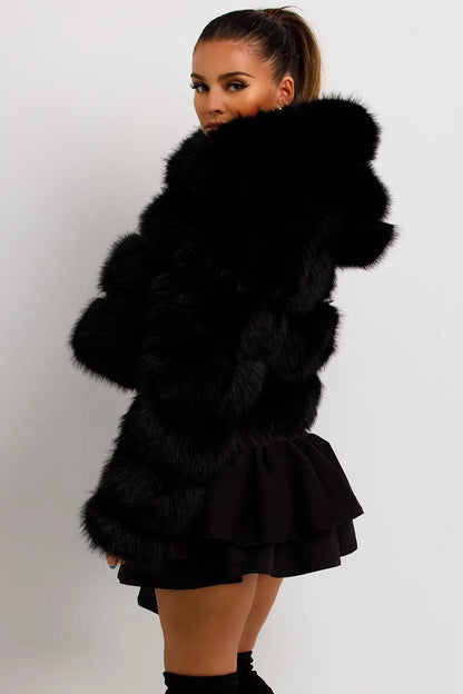 Faux Fur Coat With Hood Black