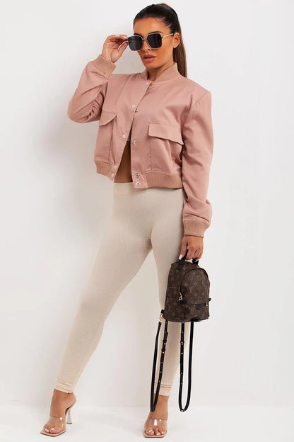 Crop Bomber Jacket Blush
