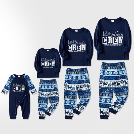 Joyful Blue Christmas Pajamas Set With "Christmas Crew Making Memories Together" Print