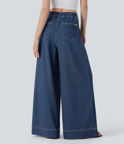 FlexTM High Waisted Wide leg Cool Touch Quick Dry Denim Casual Jeans with Pockets