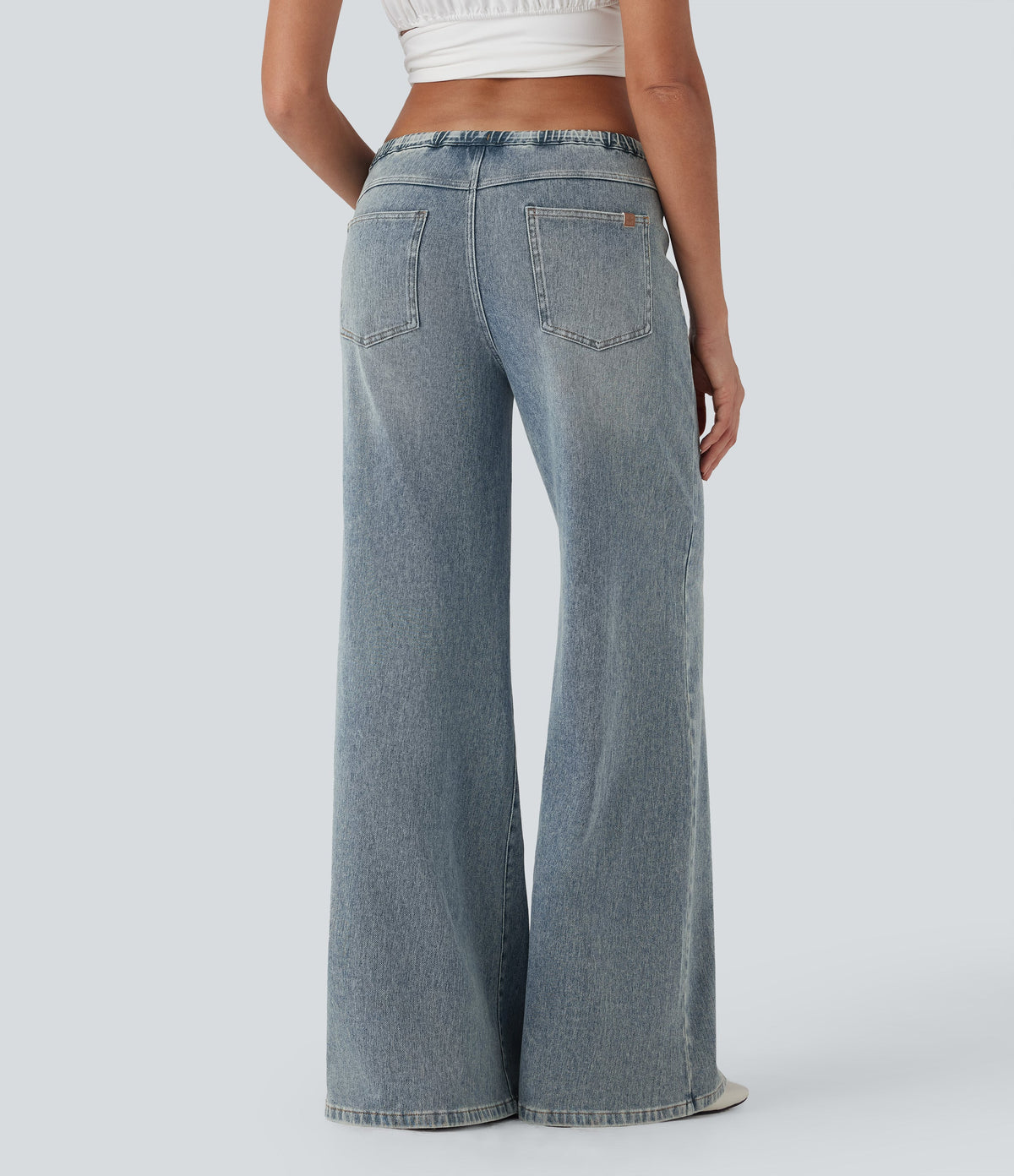 FlexTM Low Rise Drawstring Washed Casual Baggy Jeans with Pockets