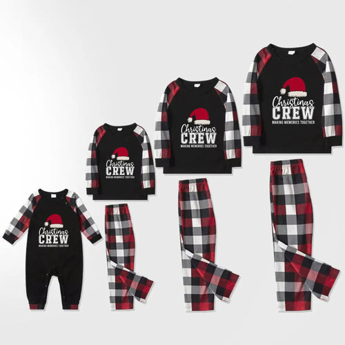 Christmas Family Matching Pajamas-Red and Gray Plaid Pjs set with Santa Hat and “Christmas Crew Making Memories Together” Print