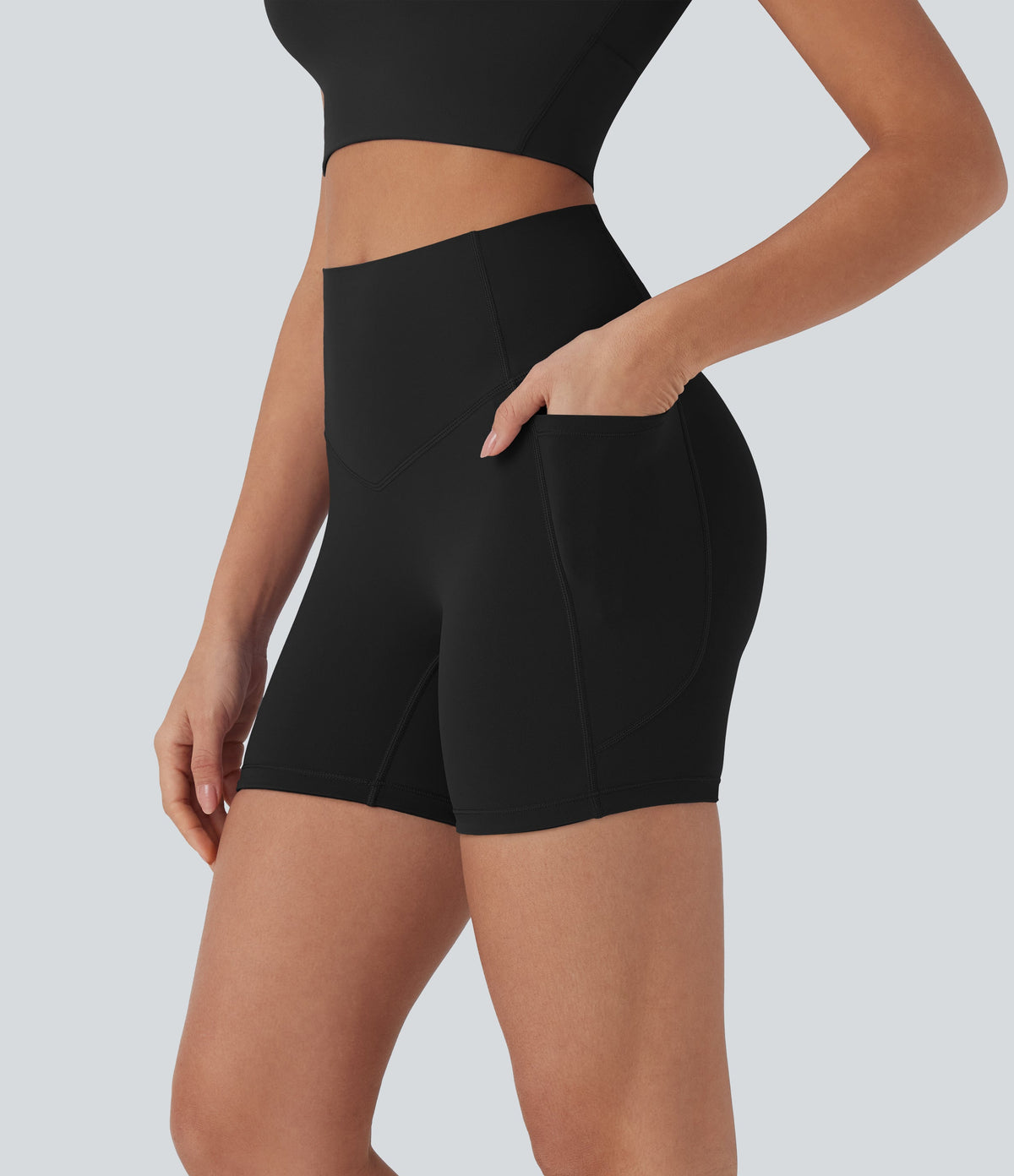 UltraSculptTM Cool Quick Dry SoCinched High Waisted Tummy Control Shaping Yoga Biker Shorts 5'' with Pockets-UPF50+