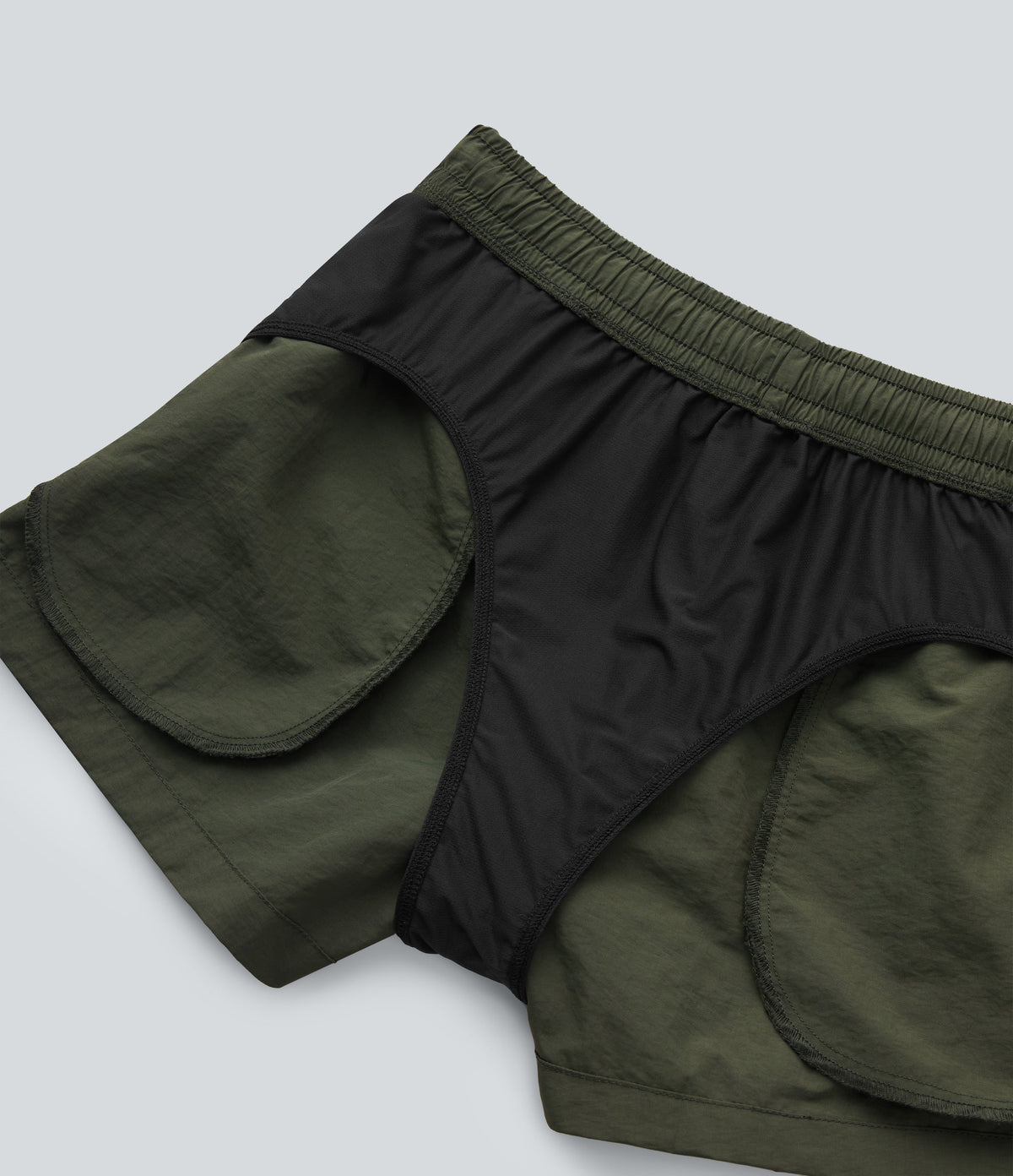 Low Rise Drawstring Color Block Built-in Underwear Casual Shorts with Pockets