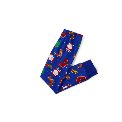 Blue Christmas Pajama Set with Santa, Gingerbread, and Candy Cane Design