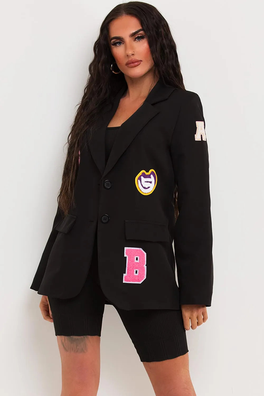 Oversized Blazer With Letter Detail Black