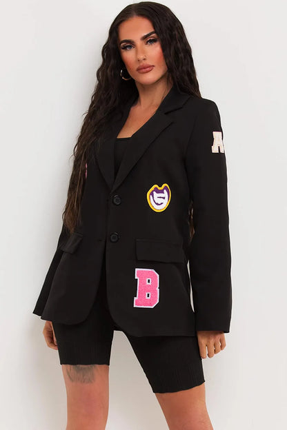 Oversized Blazer With Letter Detail Black