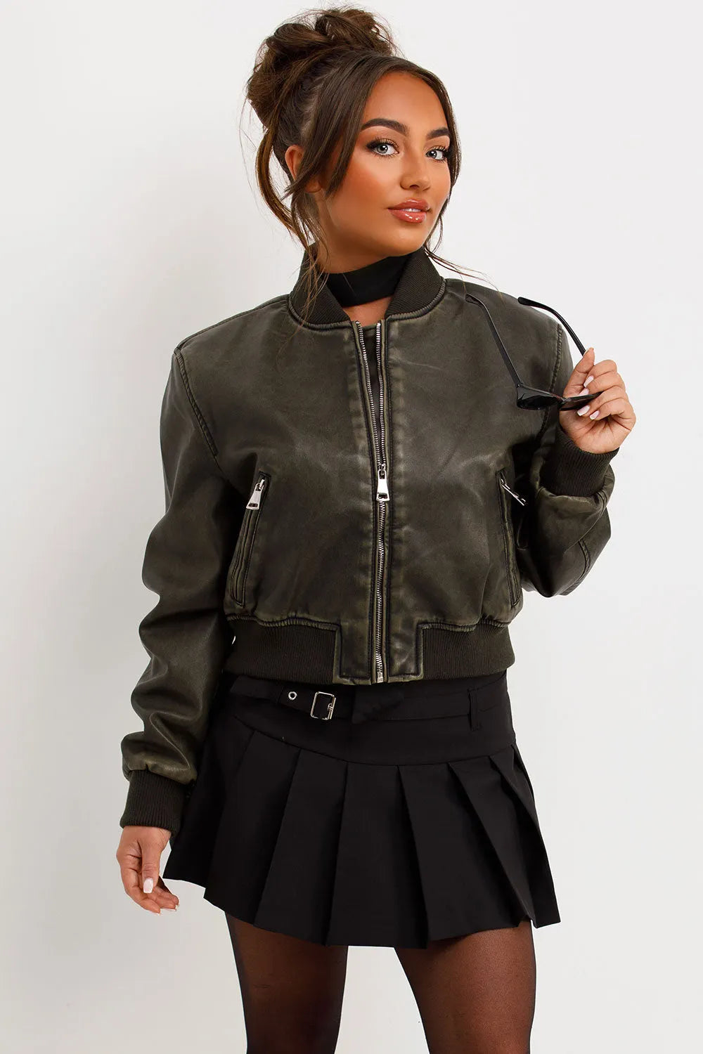 Faux Leather Jacket Bomber Style Charcoal