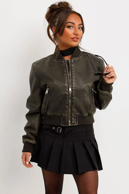 Faux Leather Jacket Bomber Style Charcoal
