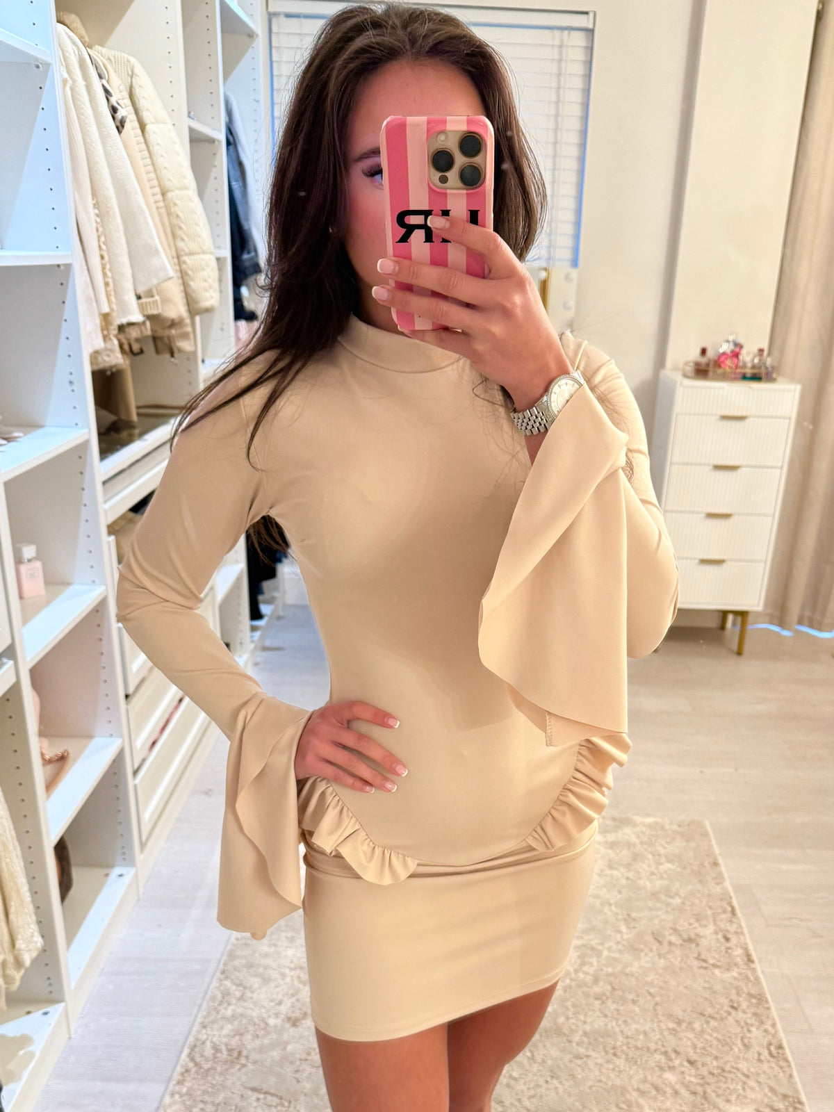 Long Sleeve Frill Mini Dress (2 Colours)