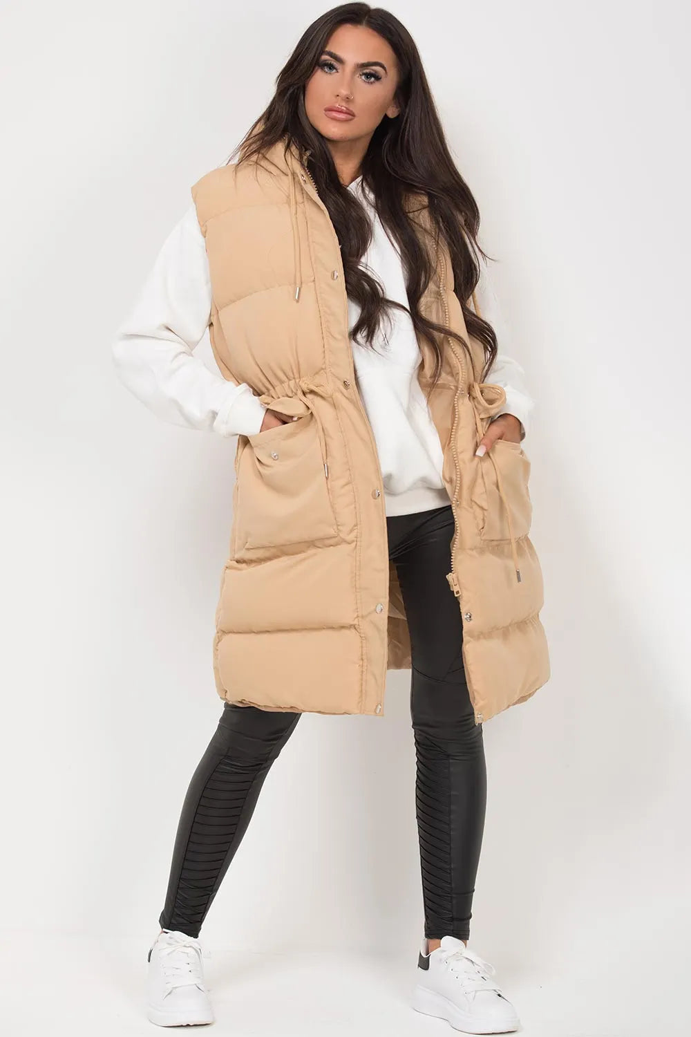 Longline Gilet With Drawstring Waist Stone
