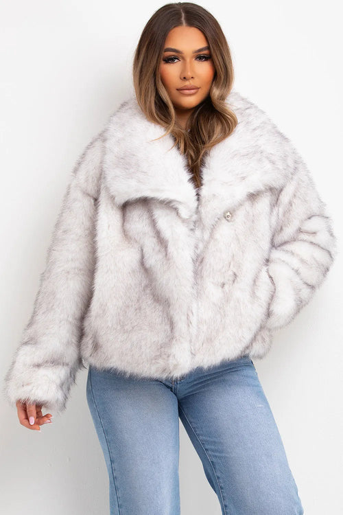 White Faux Fur Jacket With Collar