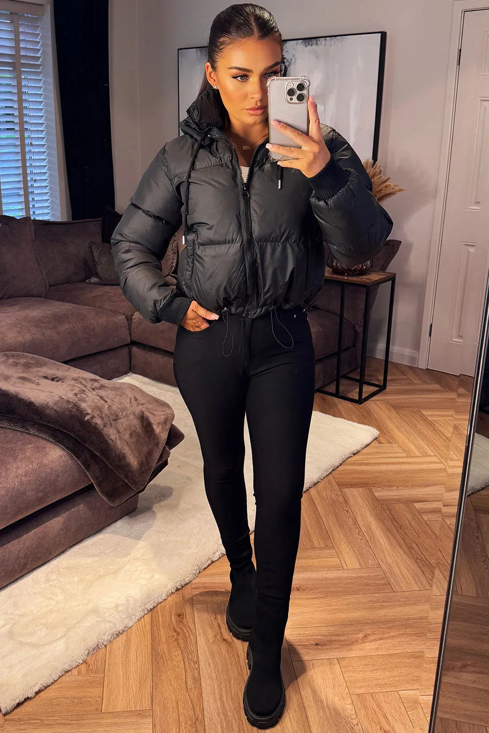 Puffer Jacket With Hood Black