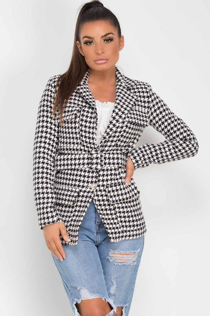 Tweed Blazer With Belt Black And White