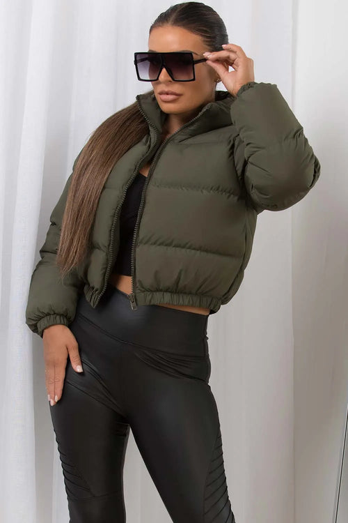 Khaki Crop Puffer Jacket