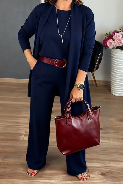 Women Solid Color Casual Three-piece Suit