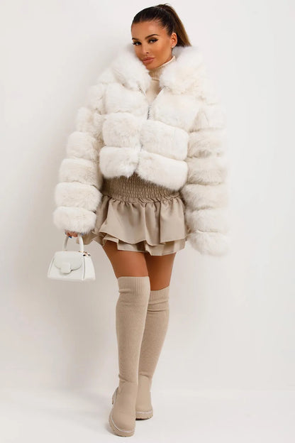 White Faux Fur Coat With Hood