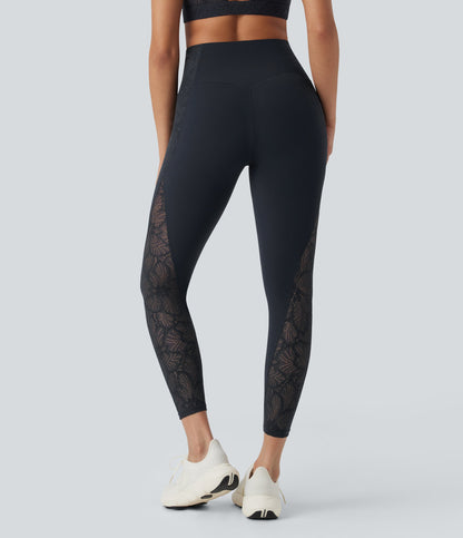 UltraSculptTM SoCinched High Waisted Tummy Control Contrast Lace Shaping Training Leggings with Pockets